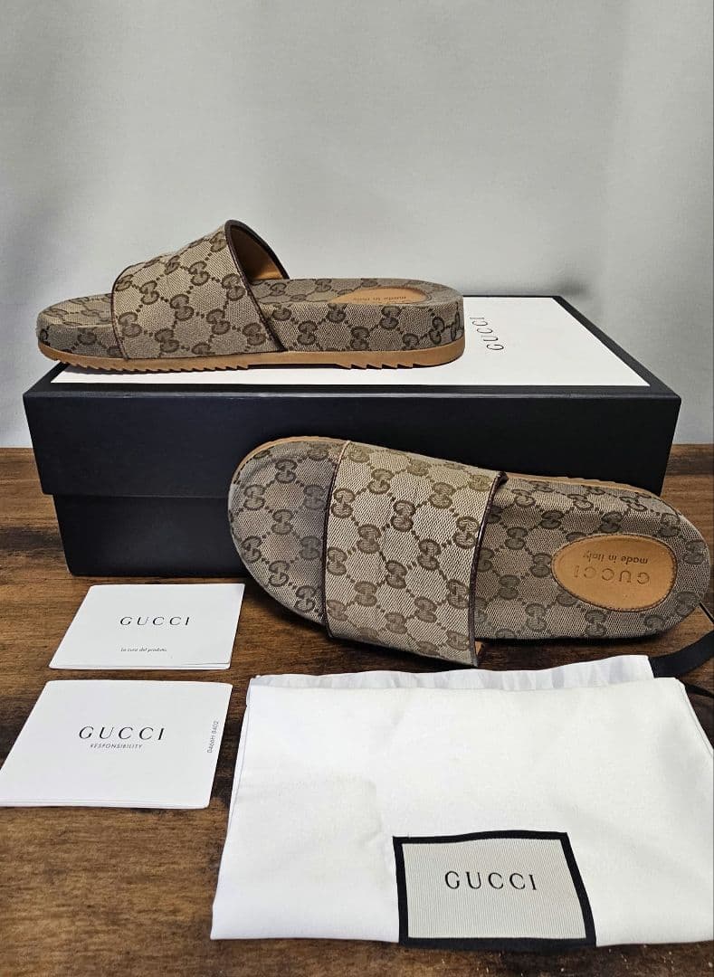 GUCCI グッチ　厚底　サンダル　エボニー　GG柄　キャンバス　メンズ　極美品