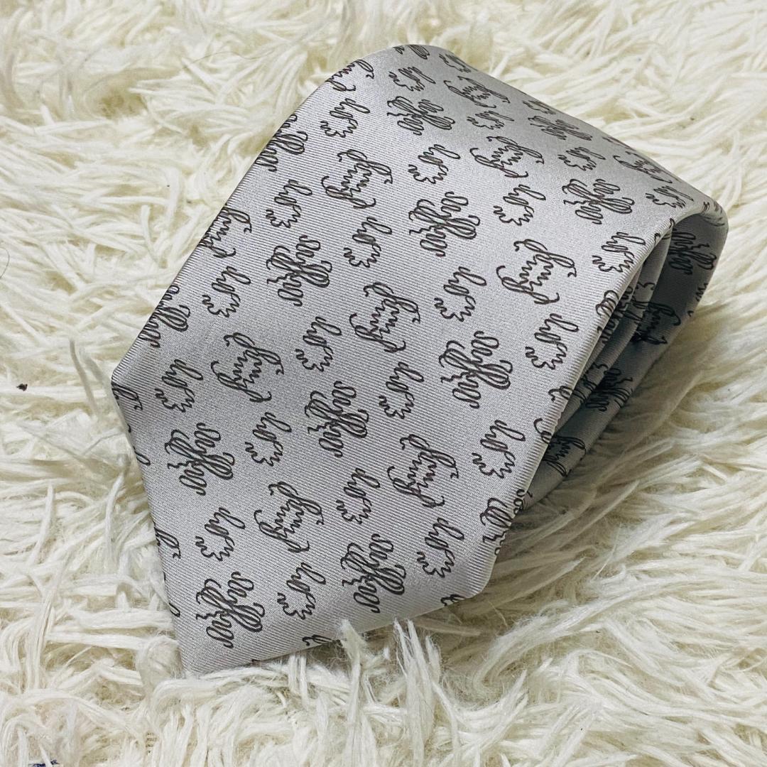 【未使用級】シャネル CHANEL ネクタイ ロゴ ココマーク シルク シルバー