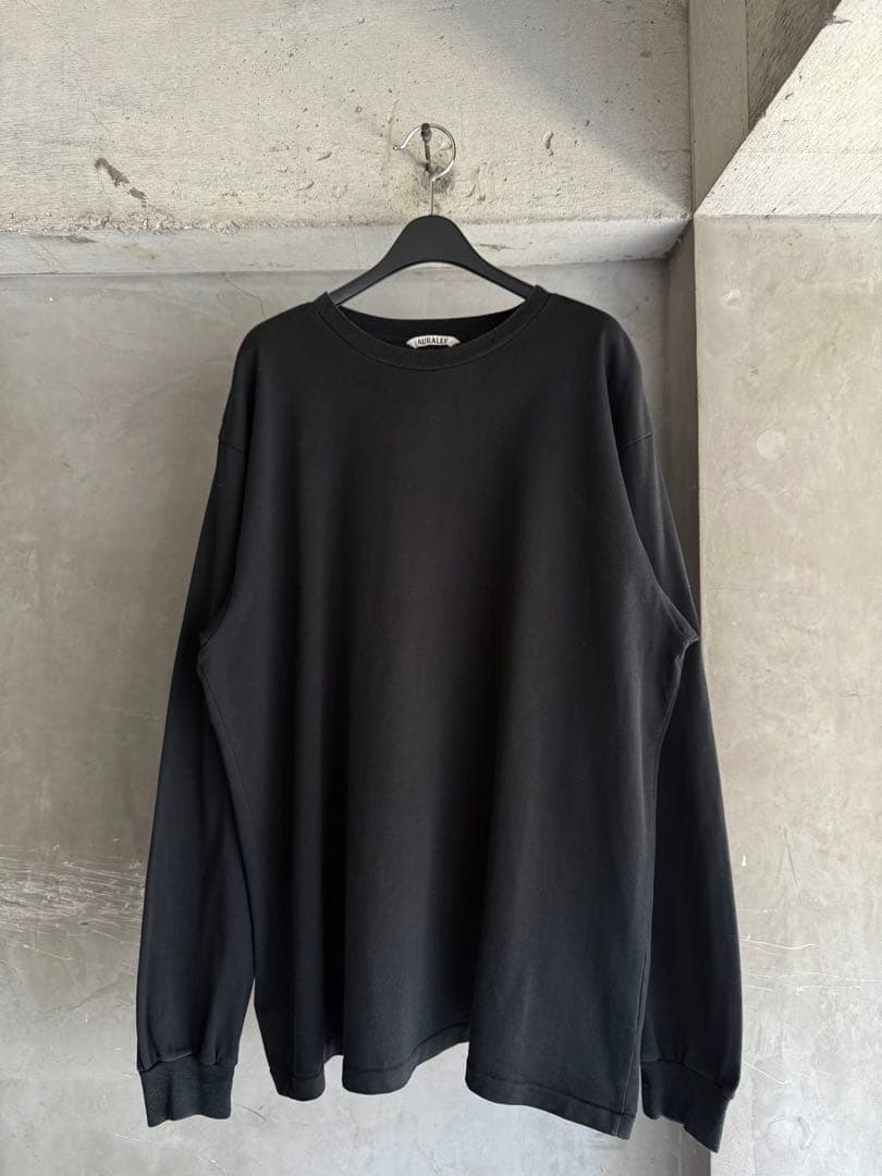 トップス AURALEE LUSTER PLAITING L/S TEE BLACK