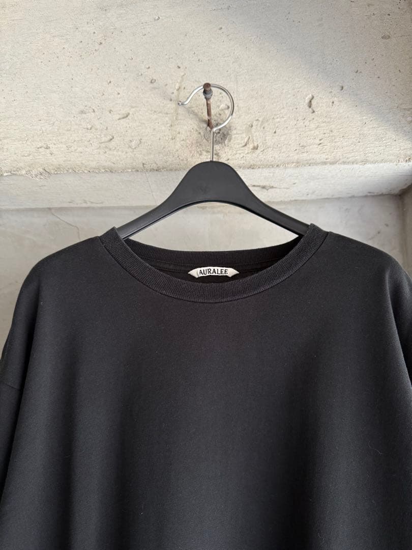 トップス AURALEE LUSTER PLAITING L/S TEE BLACK