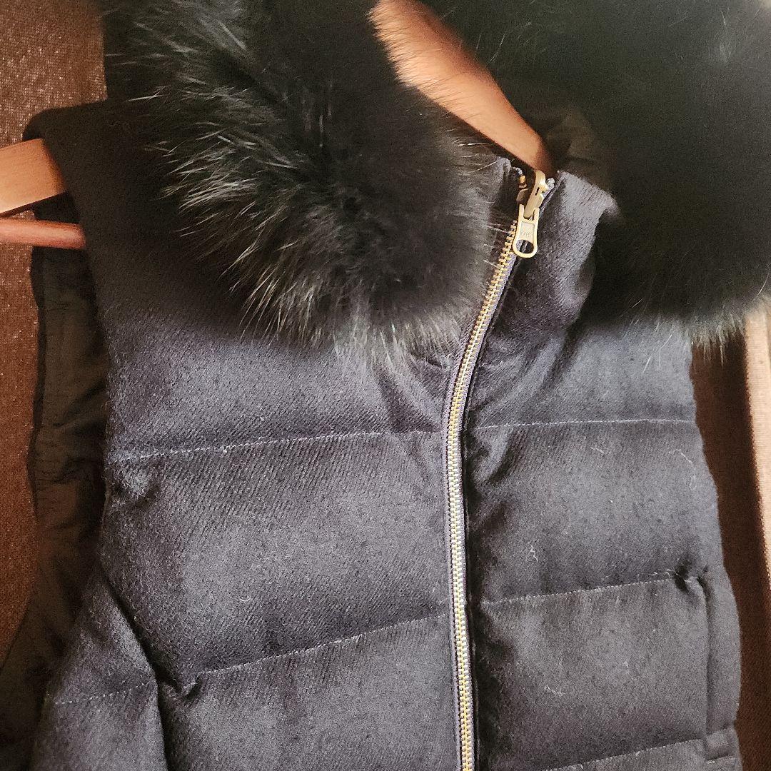 アナイ　フォックスファー付リバーシブルネイビーダウンベスト38