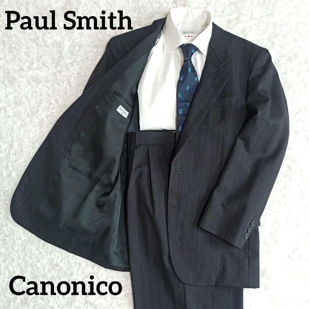 美品 ポールスミス カノニコ スーツ 2B ストライプ チャコールグレー M
