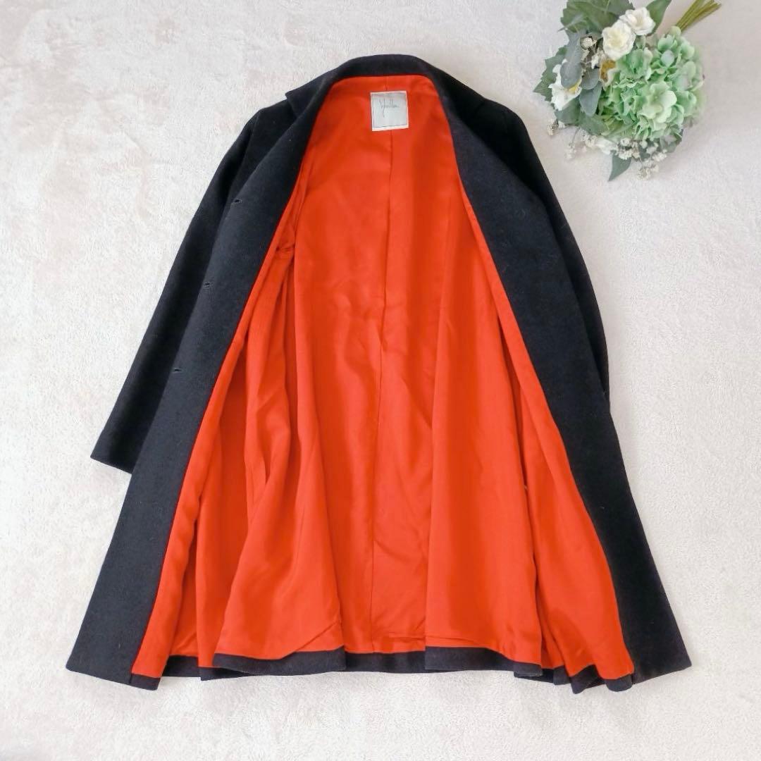 sybilla シビラ ウール100% ロングコート L 黒 赤くるみボタン