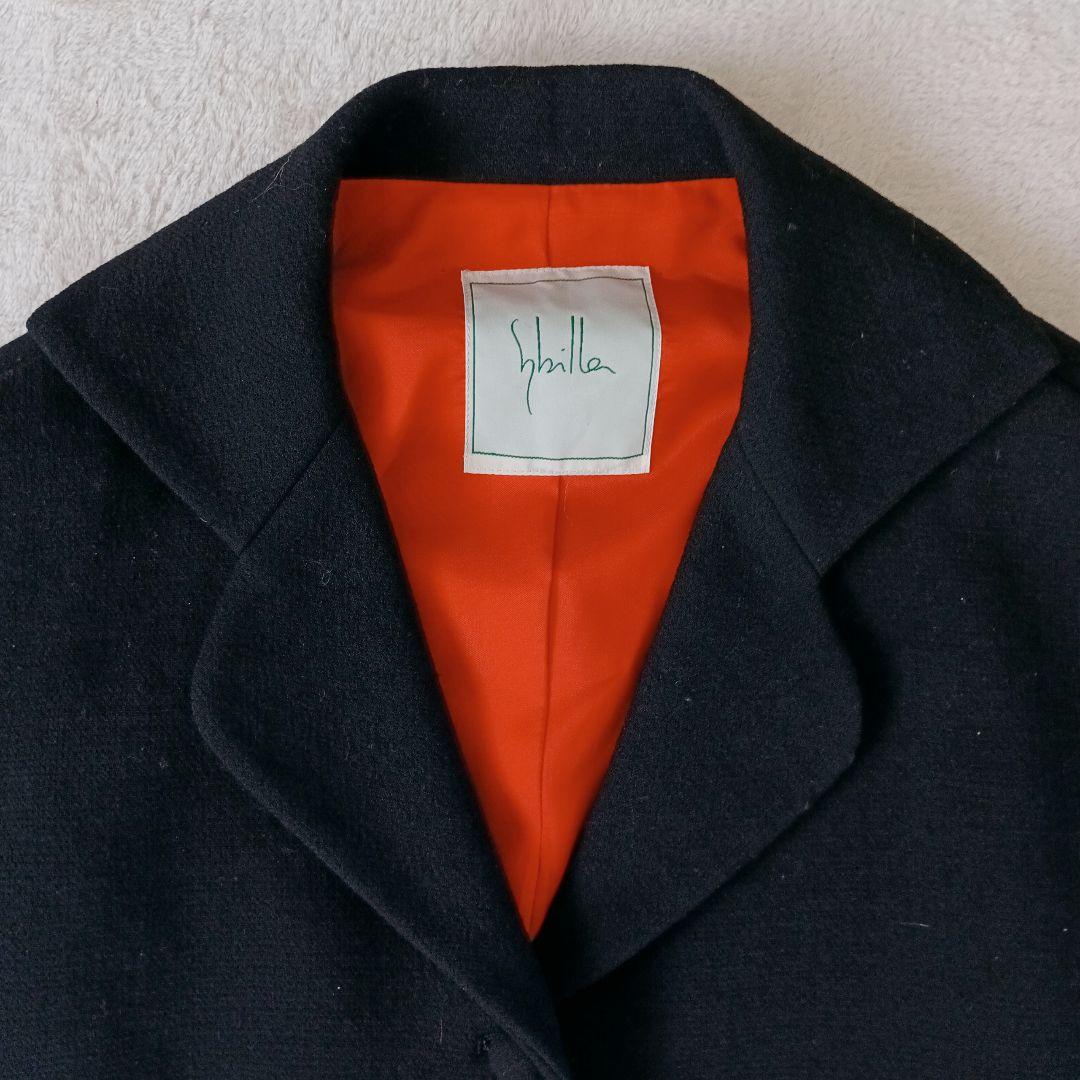 sybilla シビラ ウール100% ロングコート L 黒 赤くるみボタン