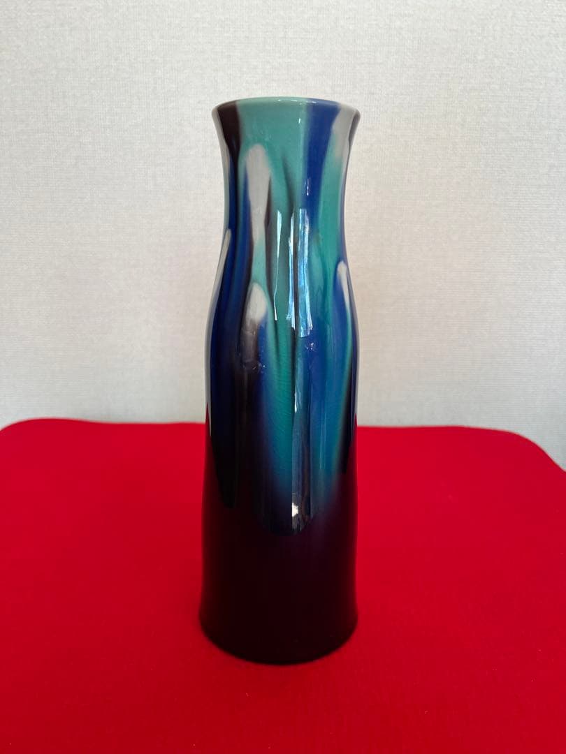 人間国宝 三代 徳田八十吉 彩釉 花入 管理T293 共箱 共布 陶歴付