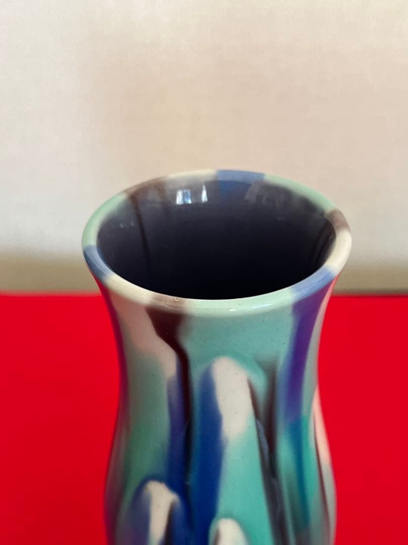 人間国宝 三代 徳田八十吉 彩釉 花入 管理T293 共箱 共布 陶歴付