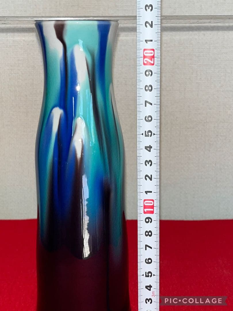 人間国宝 三代 徳田八十吉 彩釉 花入 管理T293 共箱 共布 陶歴付