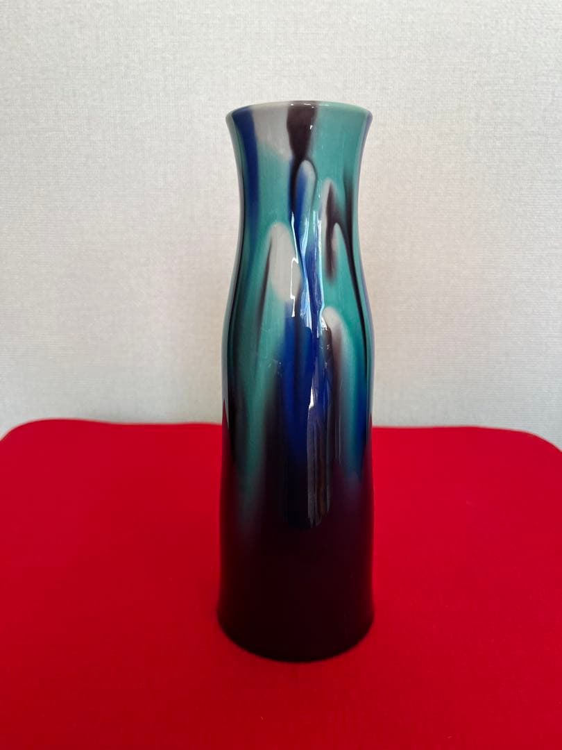 人間国宝 三代 徳田八十吉 彩釉 花入 管理T293 共箱 共布 陶歴付