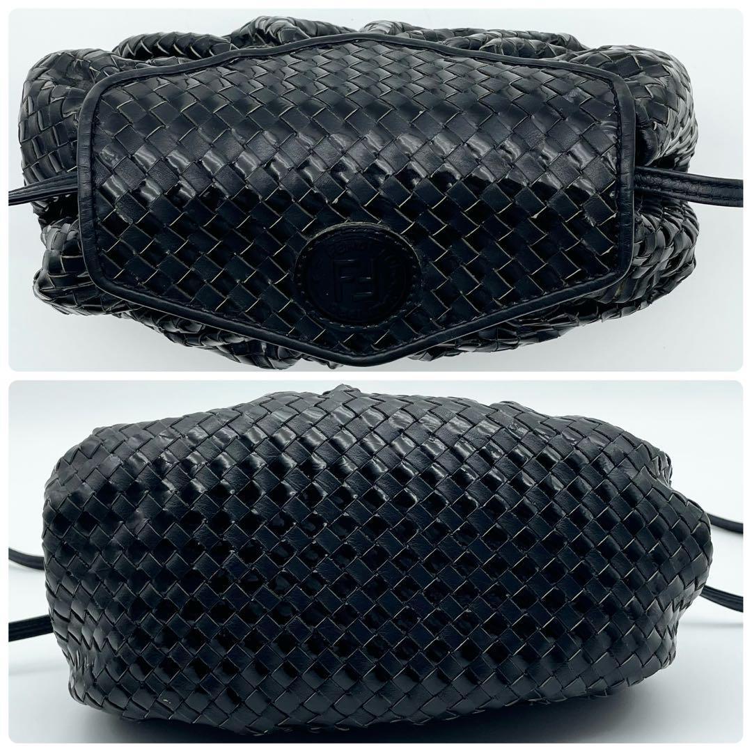 FENDI ヴィンテージ レザー 編み込み ショルダーバッグ 黒 FFロゴ