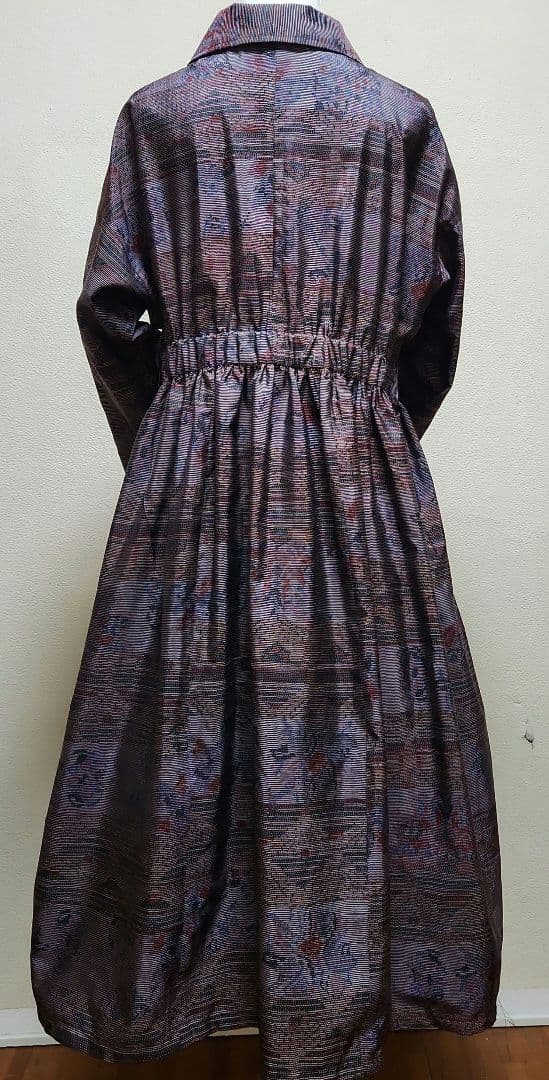 正絹大島紬リメイクヘチマ襟カシュクールウエストボタンワンピース