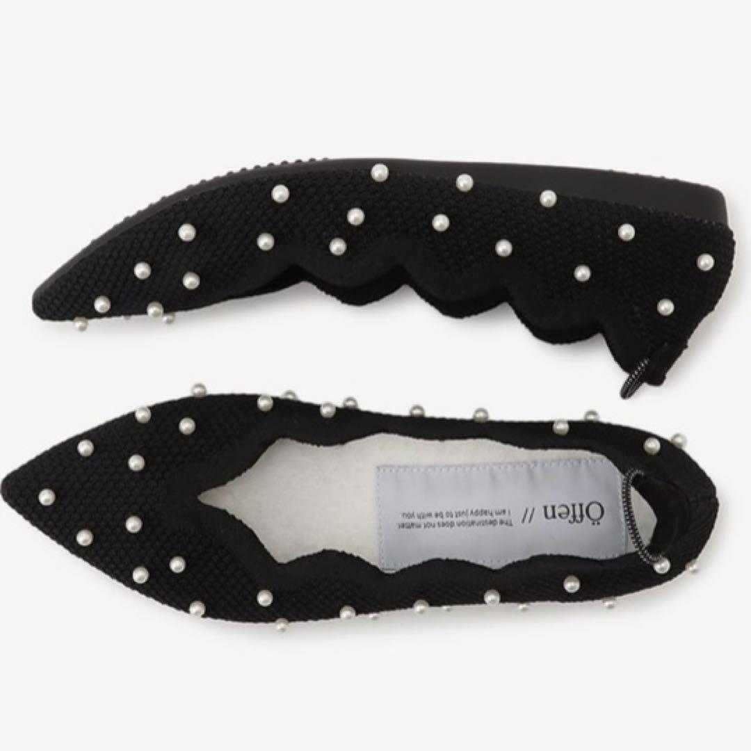 オッフェンOffen黒スカラップパールフラットシューズ【サイズ37】23.5㎝