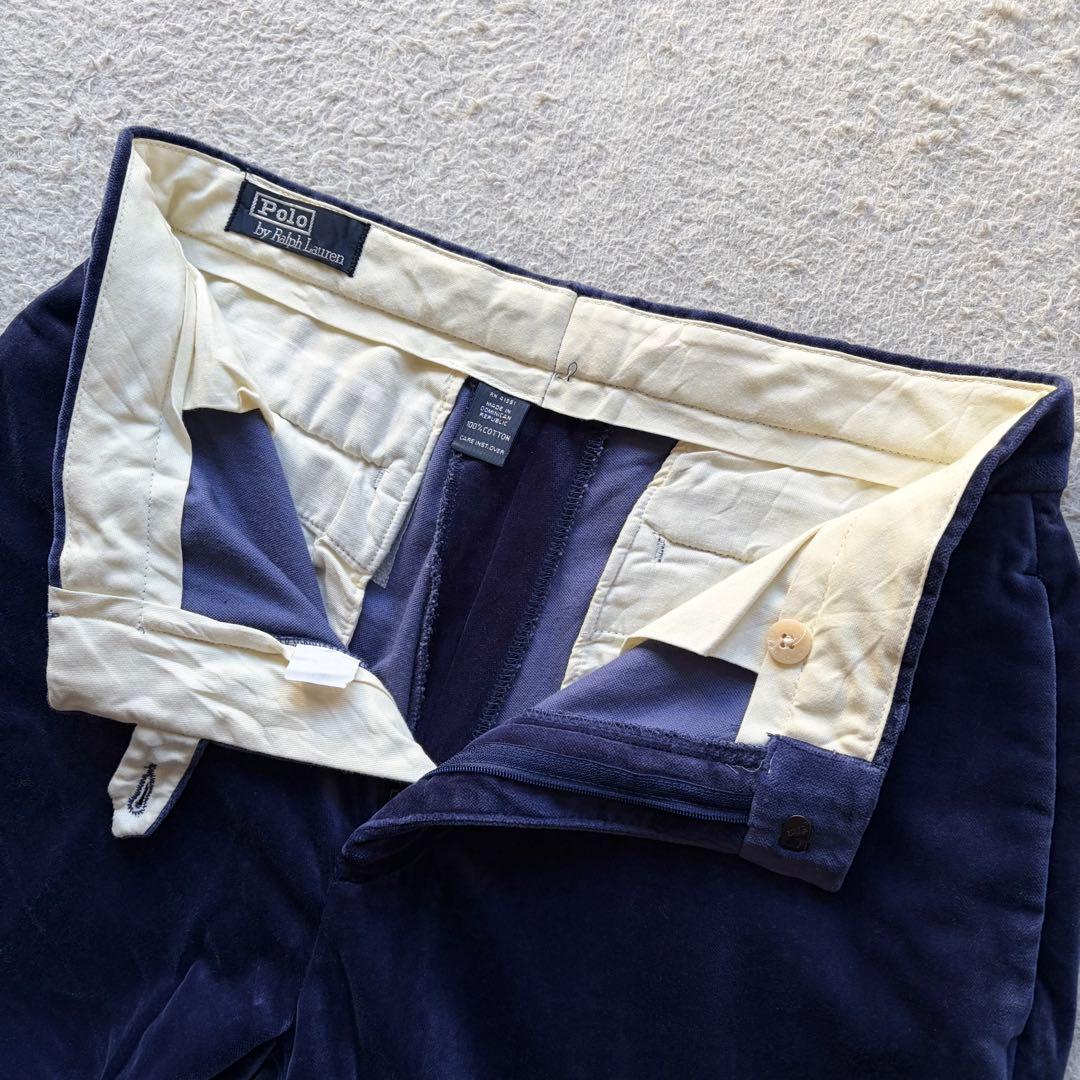 超激レア✨ポロバイラルフローレン ベロアパンツ スラックス ブルー系 32/32
