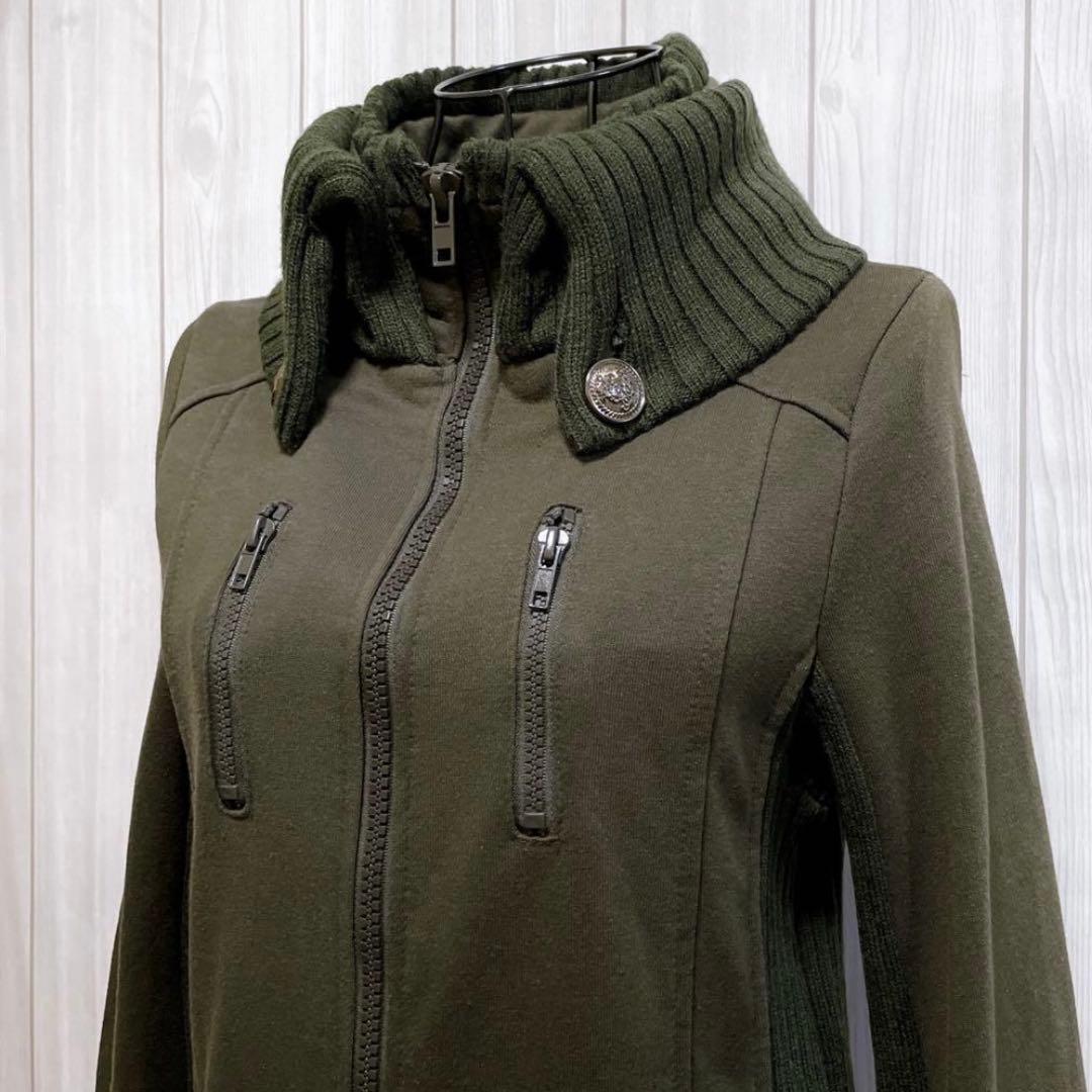 ブルゾン ジャケット ニット 深緑 カーキ 平成ギャル y2k グランジ お兄系