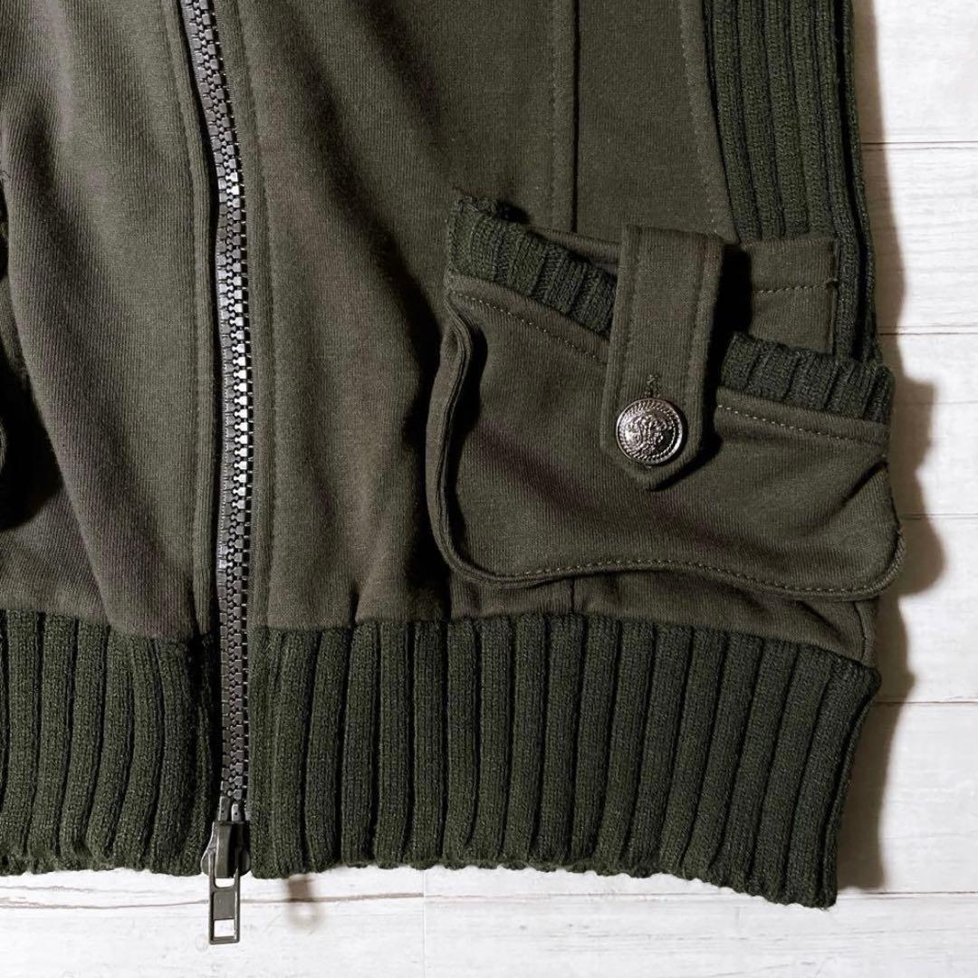 ブルゾン ジャケット ニット 深緑 カーキ 平成ギャル y2k グランジ お兄系