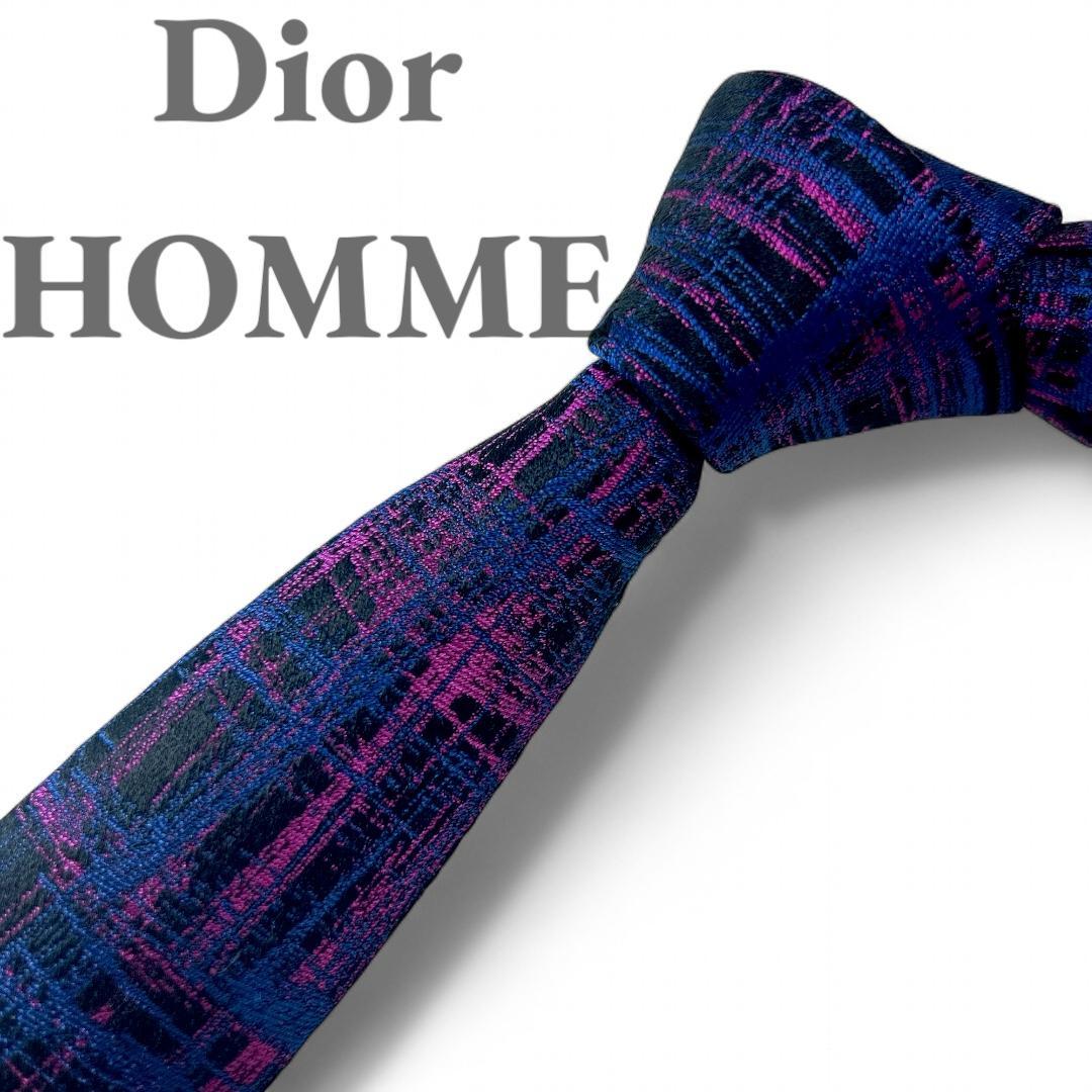 美品　ディオールオム DiorHomme ナロー 紫紺 ジャカード ネクタイ