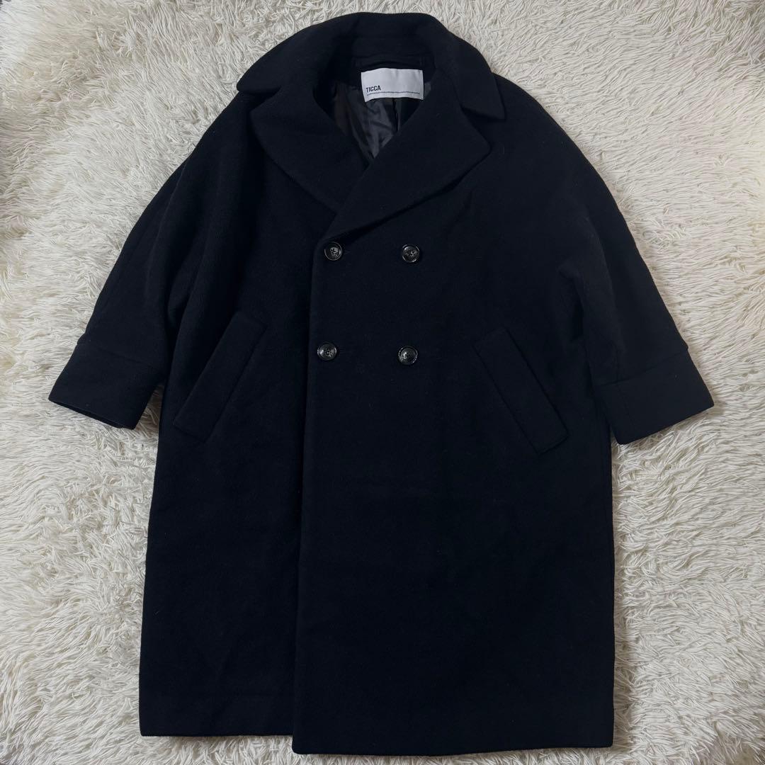 【美品】ティッカ　ダブル　テントコート　ロングコートブラック