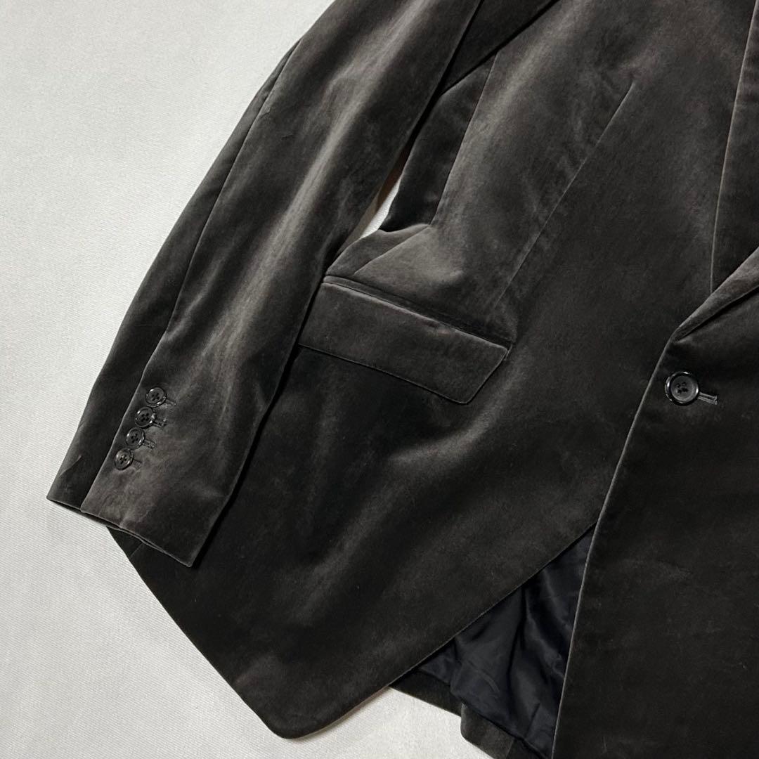 00s 5351 ベロア テーラードジャケット 光沢 ドレープ チャコール 墨