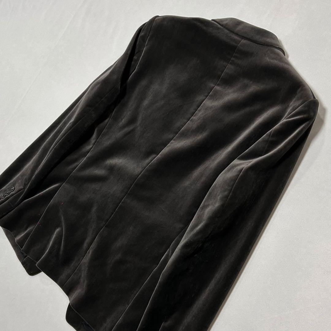 00s 5351 ベロア テーラードジャケット 光沢 ドレープ チャコール 墨