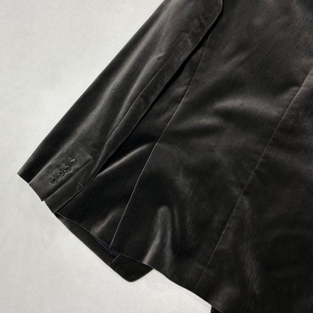 00s 5351 ベロア テーラードジャケット 光沢 ドレープ チャコール 墨