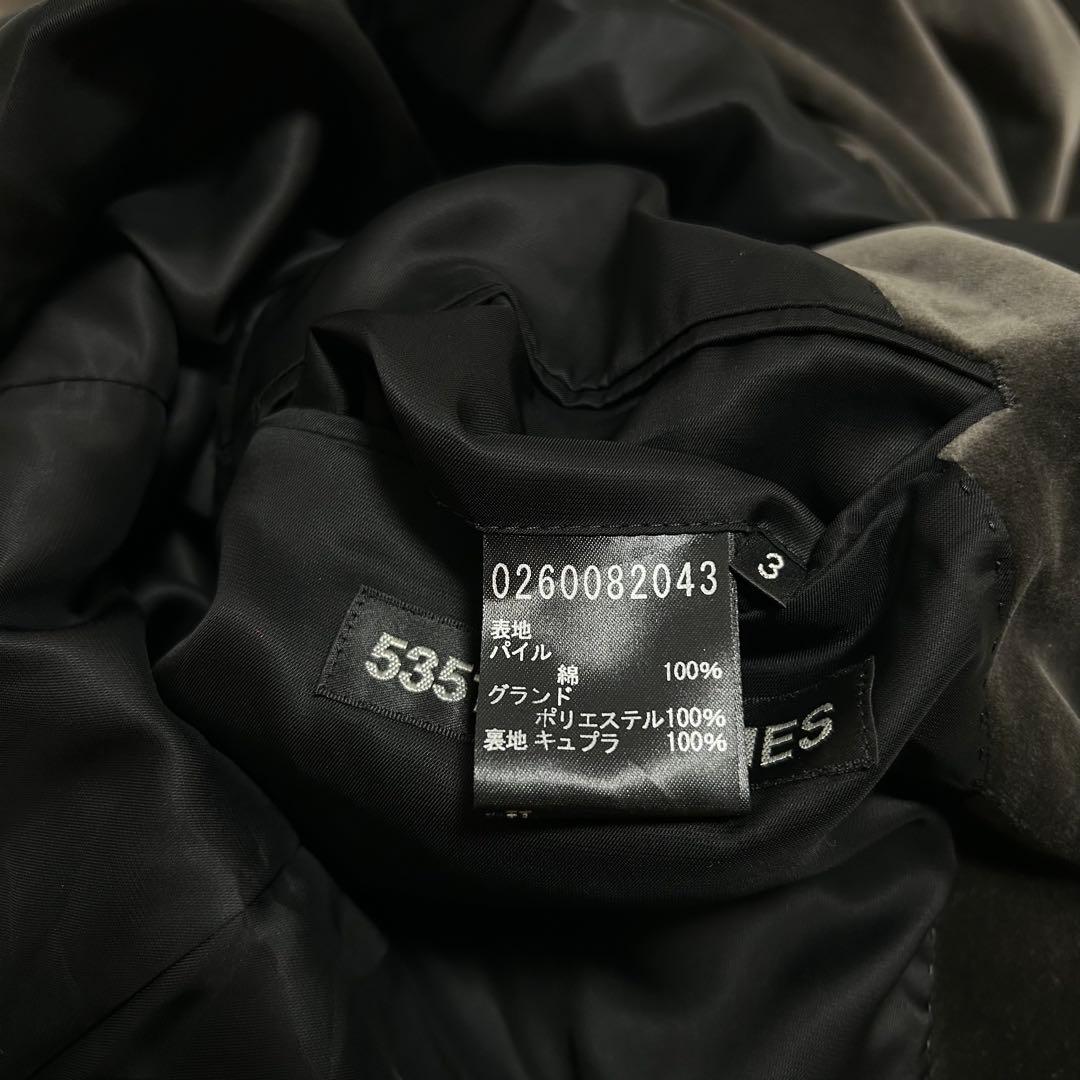 00s 5351 ベロア テーラードジャケット 光沢 ドレープ チャコール 墨