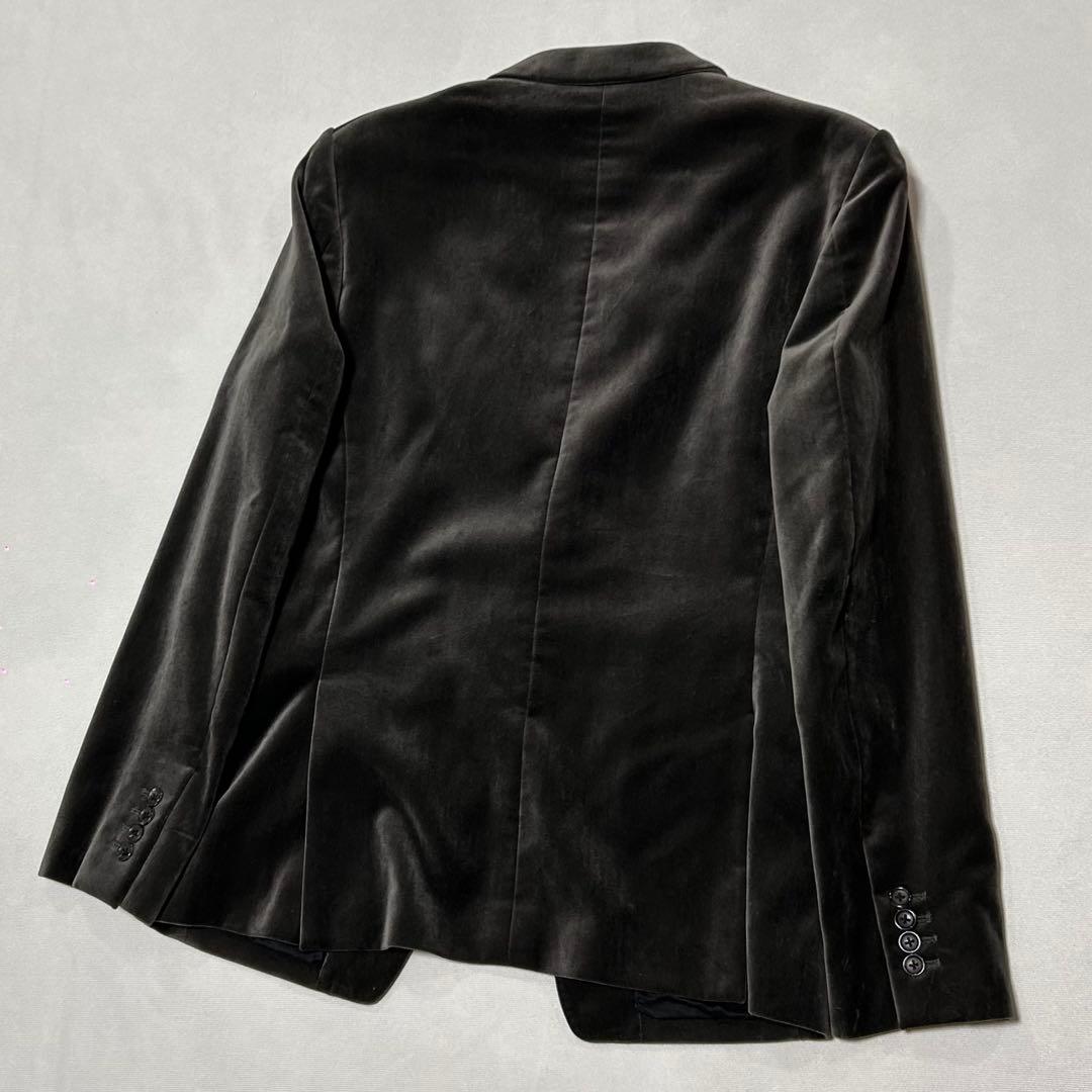 00s 5351 ベロア テーラードジャケット 光沢 ドレープ チャコール 墨