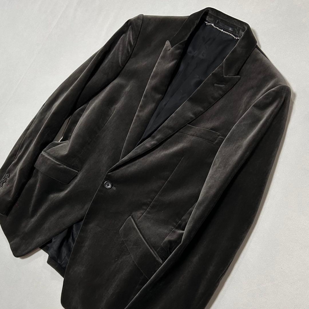 00s 5351 ベロア テーラードジャケット 光沢 ドレープ チャコール 墨