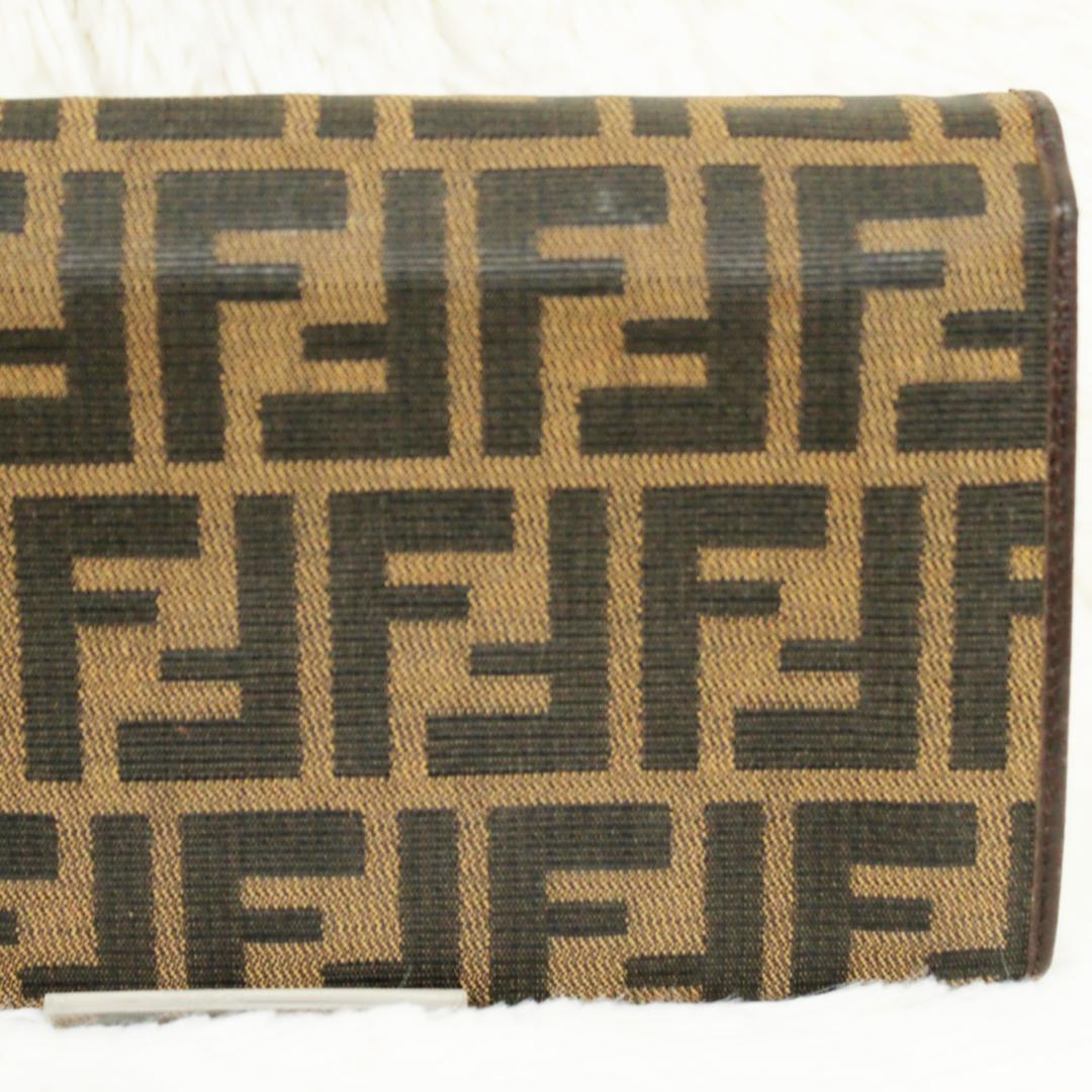 激レア 美品 フェンディ 長財布 マンマ金具 ズッカ柄 キャンバス ブラウン