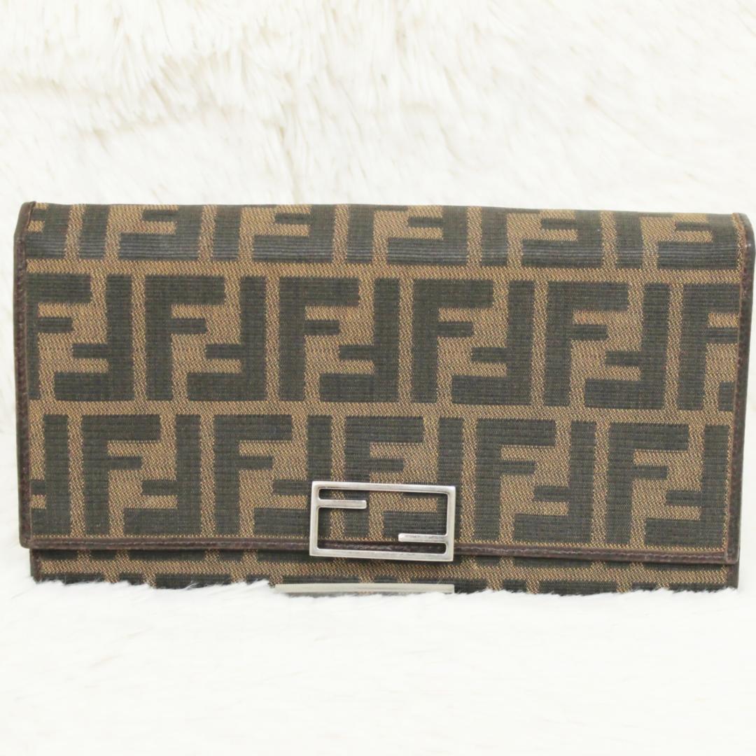 激レア 美品 フェンディ 長財布 マンマ金具 ズッカ柄 キャンバス ブラウン