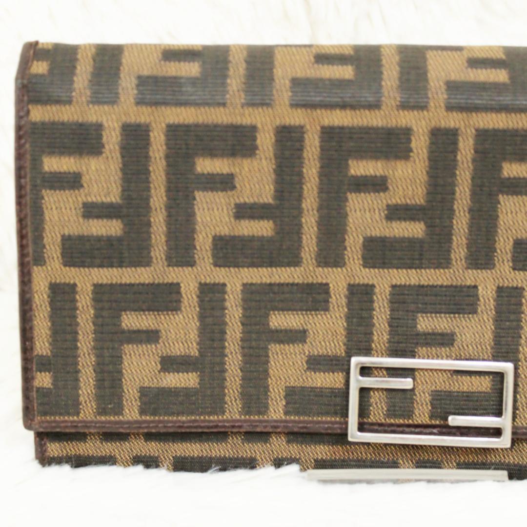 激レア 美品 フェンディ 長財布 マンマ金具 ズッカ柄 キャンバス ブラウン