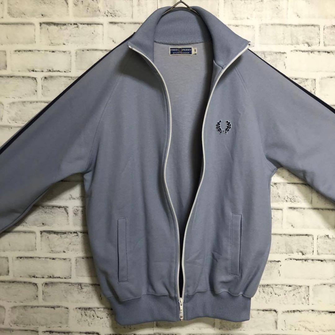 90s⭐️Fred Perry トラックジャケットS 刺繍 vintage青灰×紺