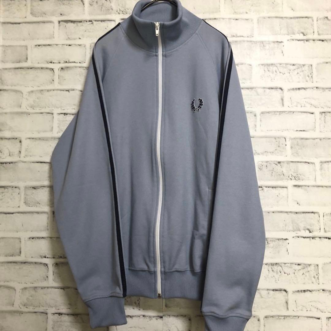 90s⭐️Fred Perry トラックジャケットS 刺繍 vintage青灰×紺