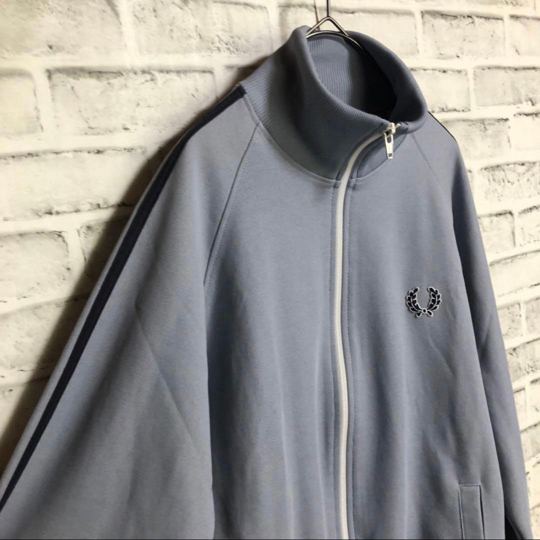 90s⭐️Fred Perry トラックジャケットS 刺繍 vintage青灰×紺