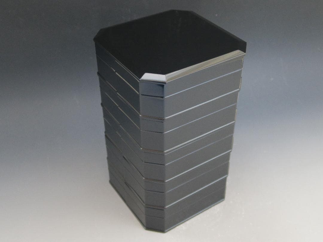 【輪島塗】縁高重 五段重 弘悦作 黒真塗 天然木 共箱