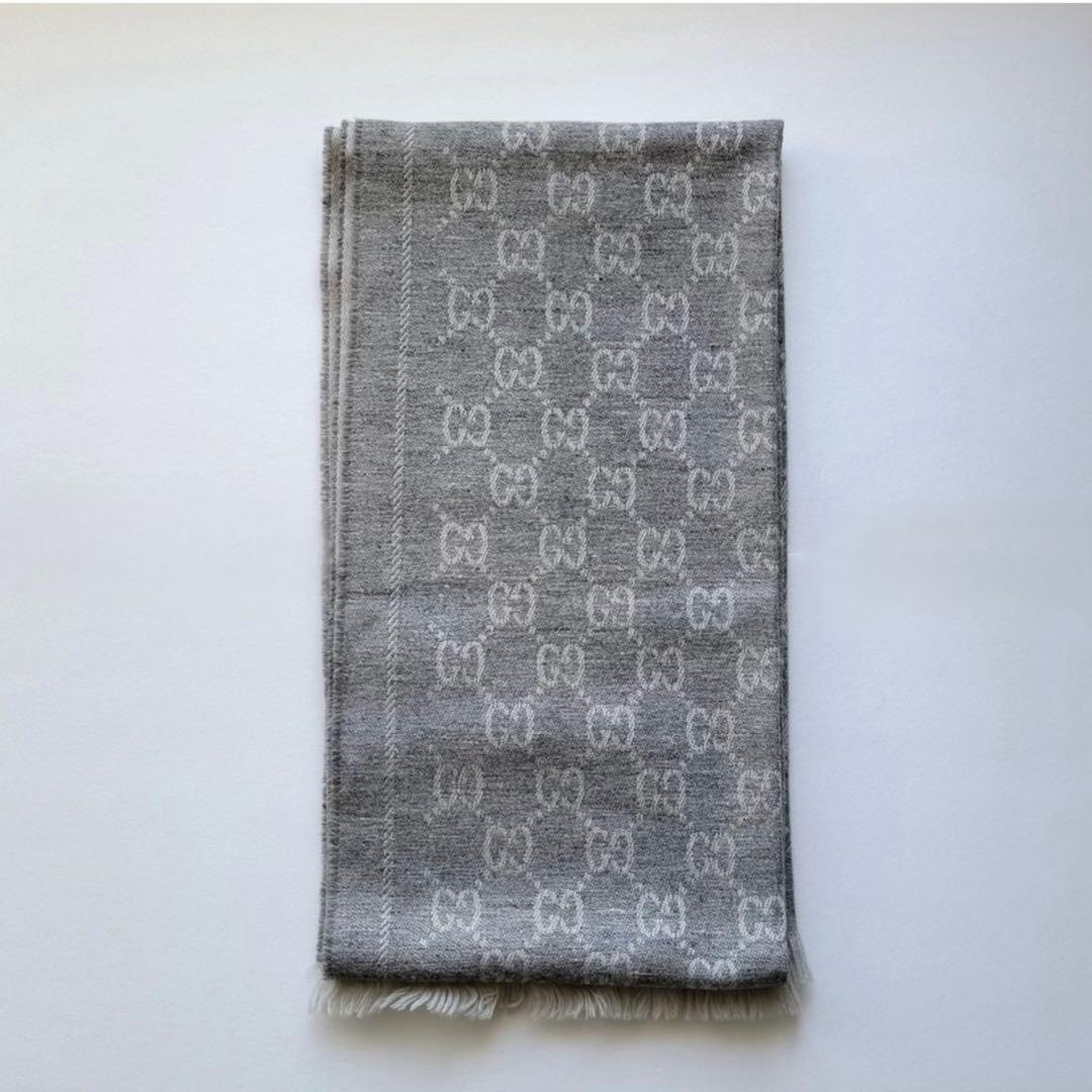 【美品】GUCCI グッチ GG柄 リバーシブル マフラー グレー 美品