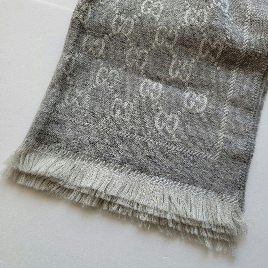 【美品】GUCCI グッチ GG柄 リバーシブル マフラー グレー 美品