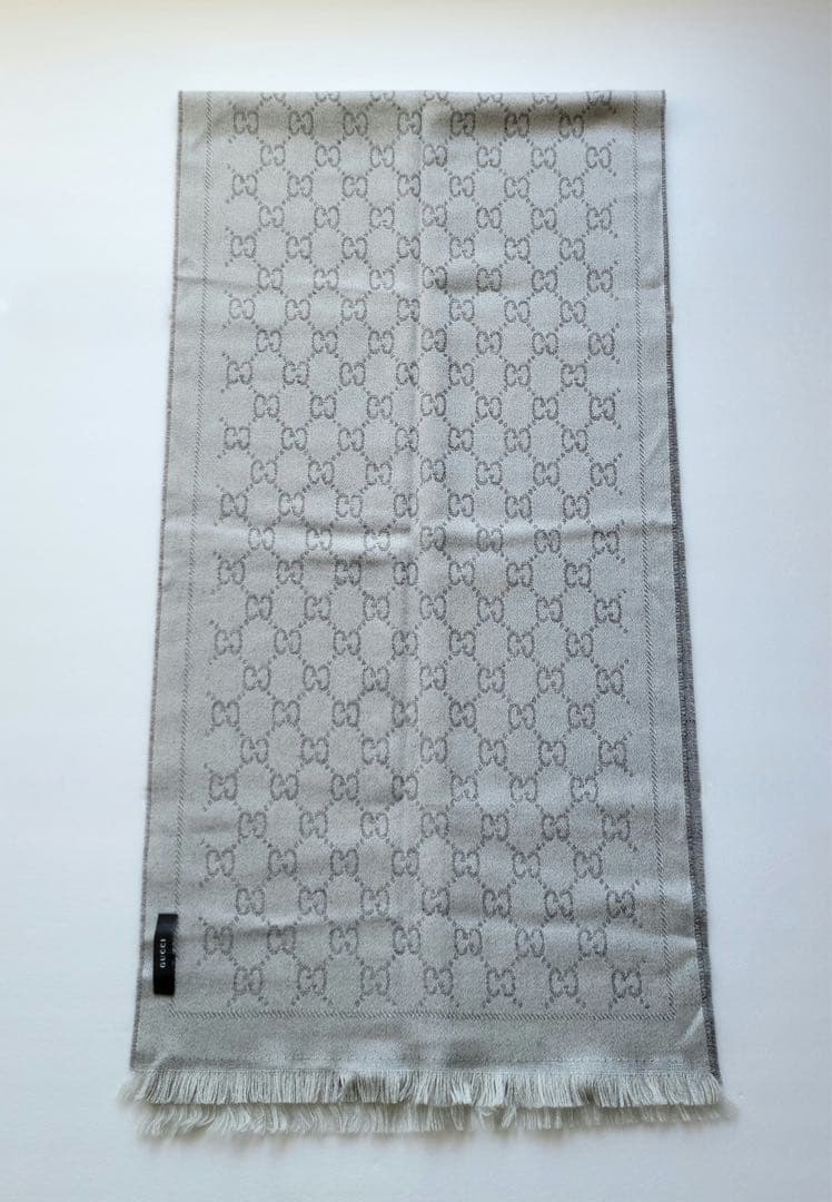 【美品】GUCCI グッチ GG柄 リバーシブル マフラー グレー 美品