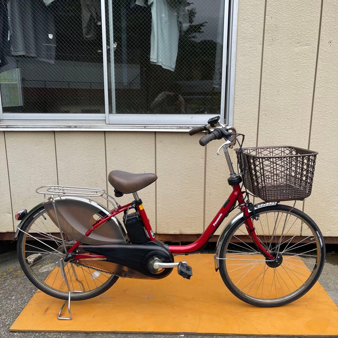 電動アシスト自転車 赤 シティタイプ バスケット付き 24インチ