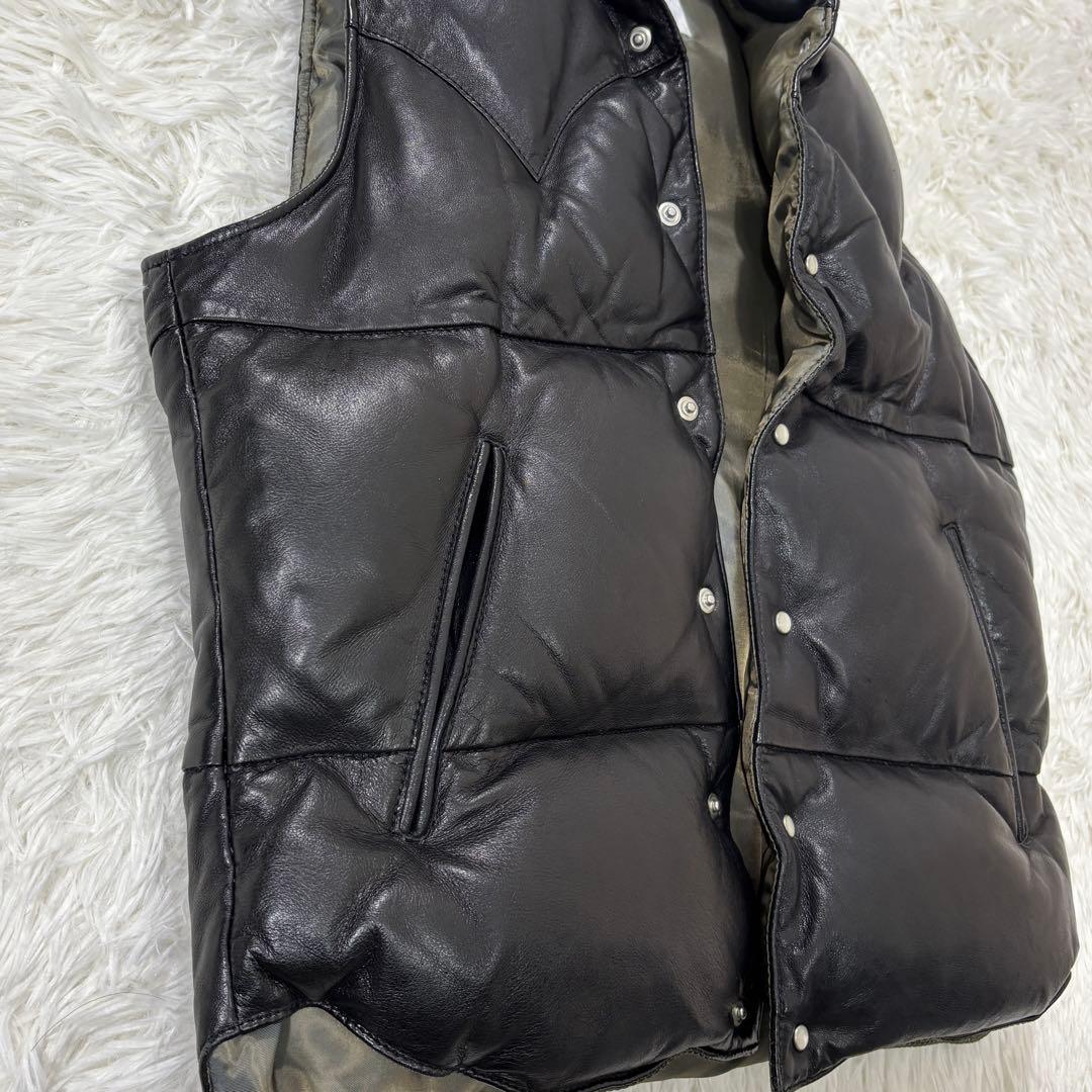 UNITED ARROWS ダウンベスト ラムレザー 羊革 ブラック 本革 S