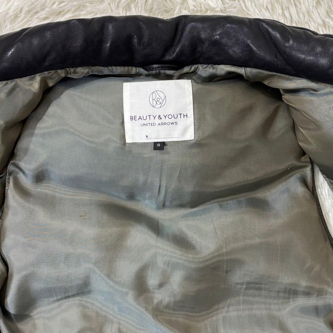 UNITED ARROWS ダウンベスト ラムレザー 羊革 ブラック 本革 S