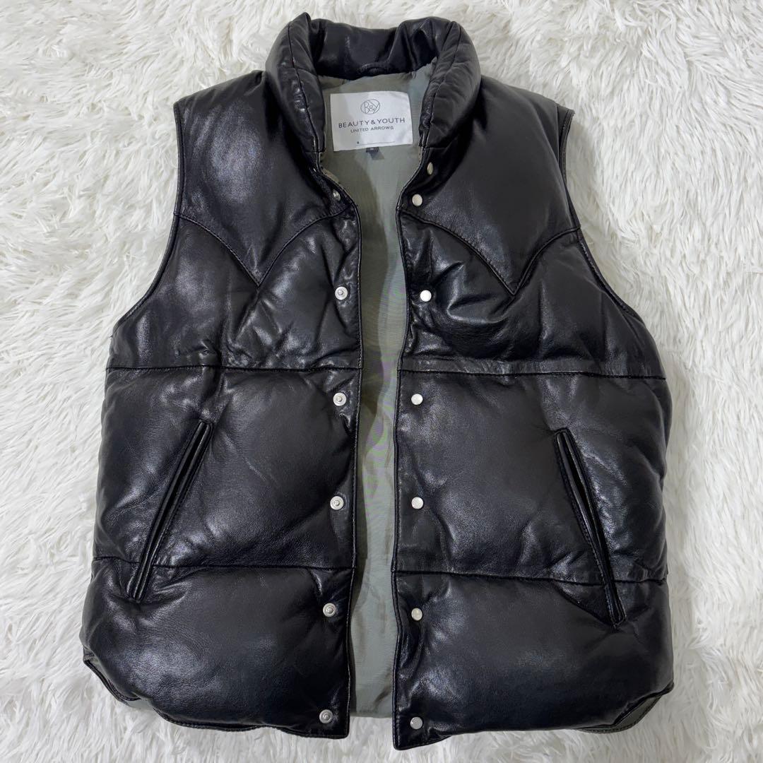 UNITED ARROWS ダウンベスト ラムレザー 羊革 ブラック 本革 S