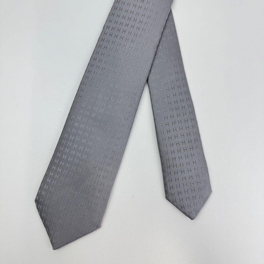 新品未使用　HERMES エルメス　ネクタイ　グレー　シルク　ファソネ　H
