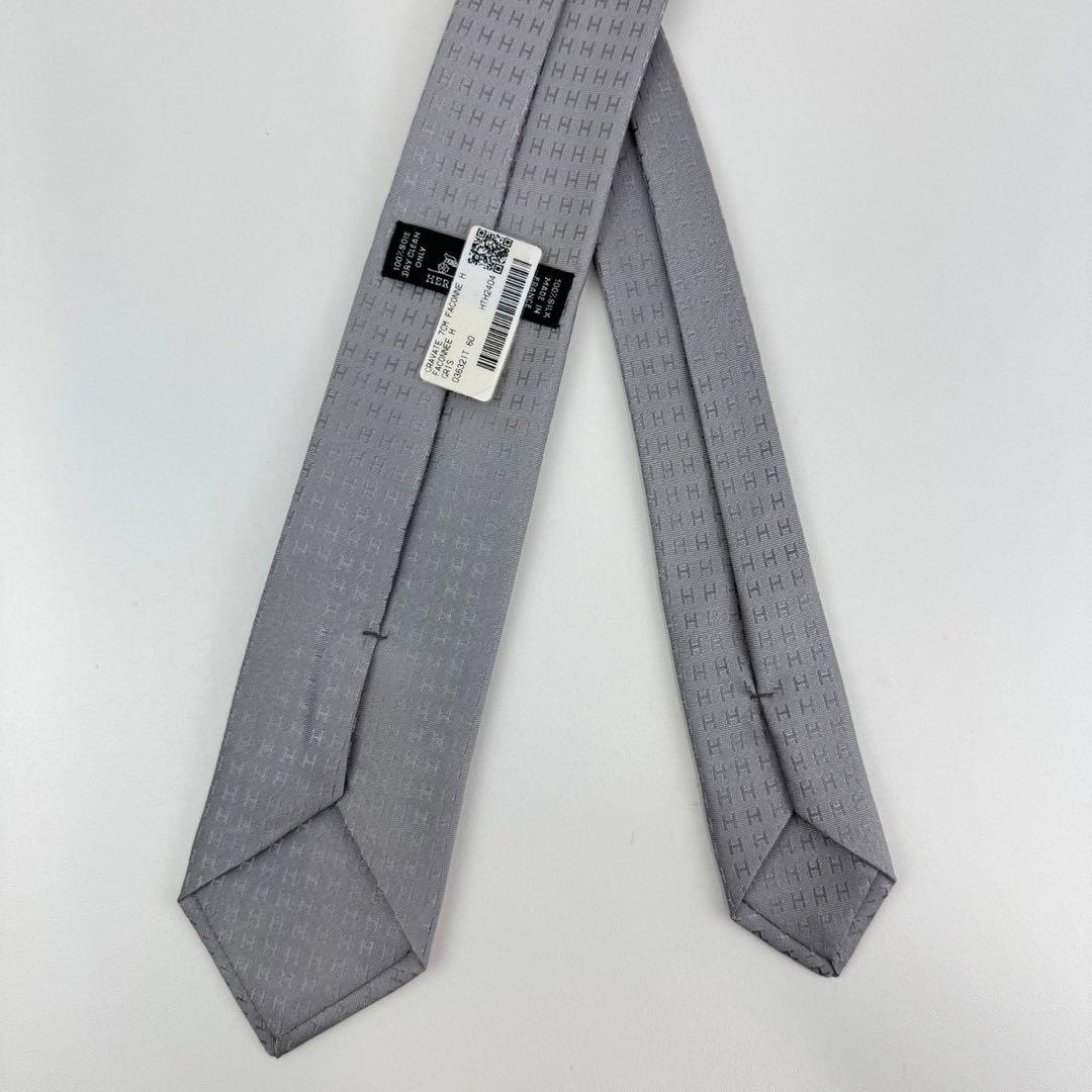 新品未使用　HERMES エルメス　ネクタイ　グレー　シルク　ファソネ　H