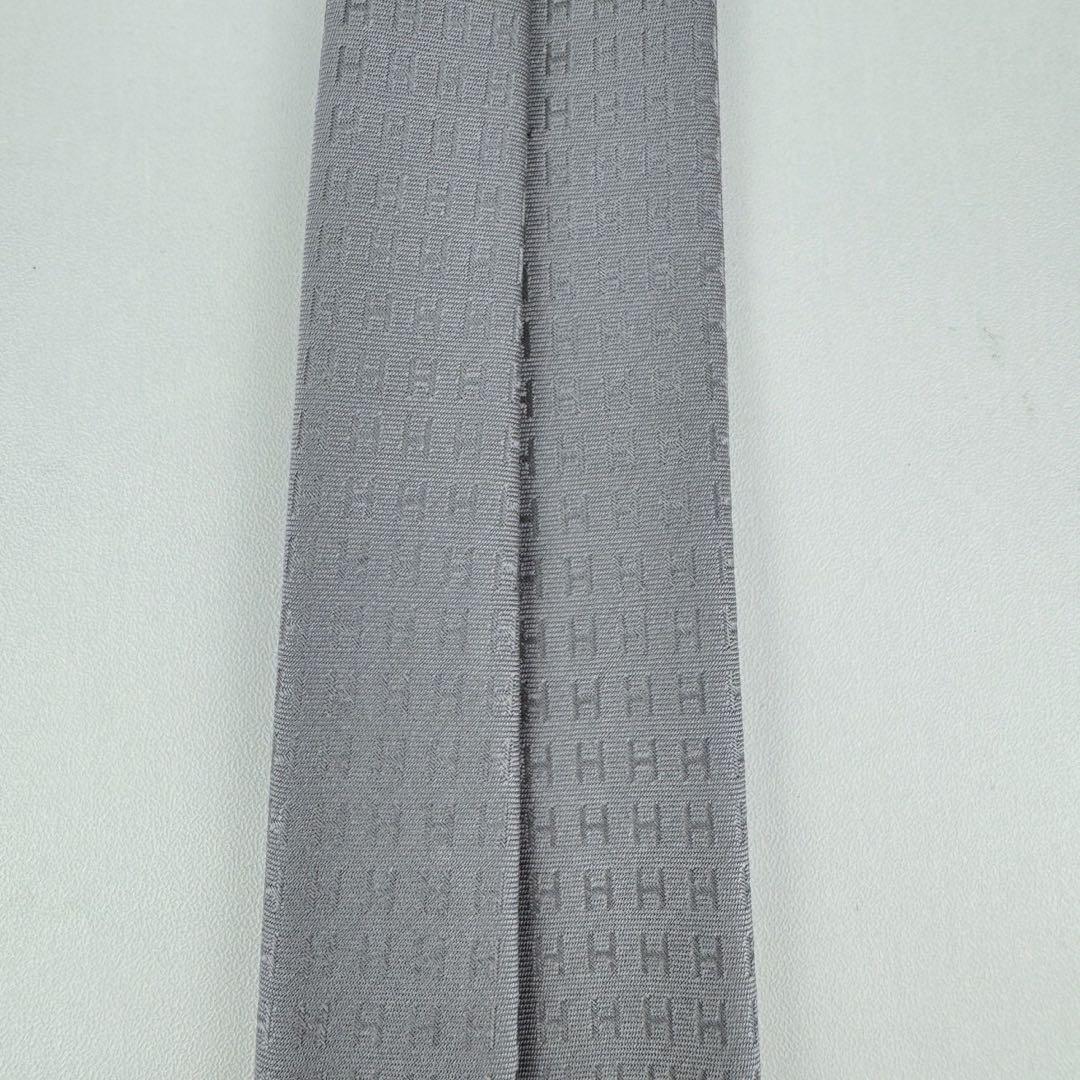 新品未使用　HERMES エルメス　ネクタイ　グレー　シルク　ファソネ　H