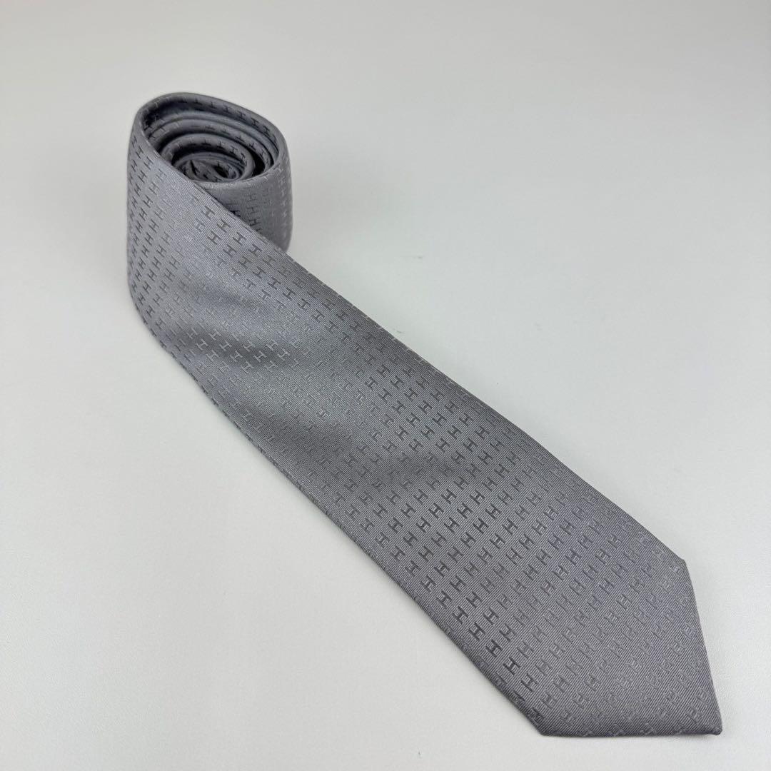 新品未使用　HERMES エルメス　ネクタイ　グレー　シルク　ファソネ　H