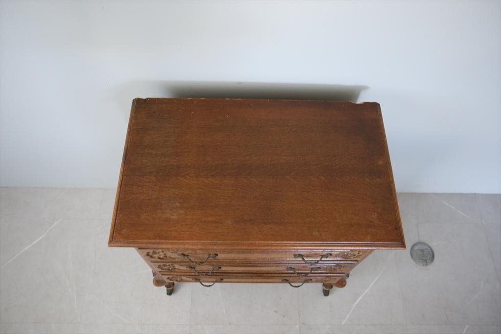 フランスアンティーク猫脚4杯ドロワー/木製チェスト/タンス/飾り棚(90-92)