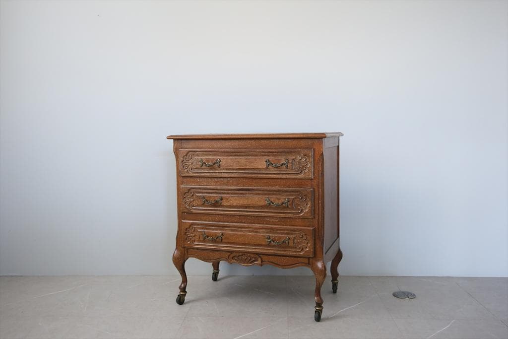 フランスアンティーク猫脚4杯ドロワー/木製チェスト/タンス/飾り棚(90-92)