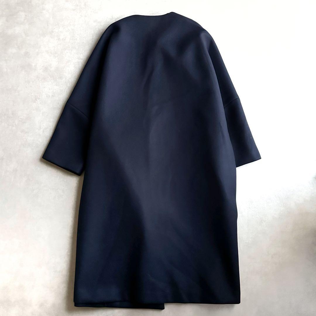 極美品▲ebure × ロンハーマン//ノーカラーウールボンディングコート▲紺色