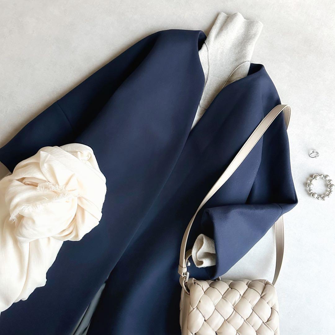 極美品▲ebure × ロンハーマン//ノーカラーウールボンディングコート▲紺色