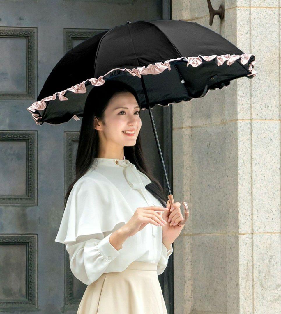 完全遮光日傘　芦屋ロサブラン ショート／ブラック×ピンク　UV 雨兼用