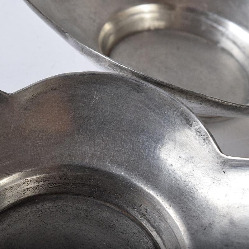 煎茶道具　古錫　鮎銅銘　透かし喜字文　木瓜式　茶托　五客　D　R8421